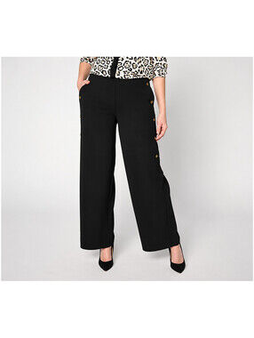 Dennis Basso Regular Luxe Crepe Pant With Button Details Black, X-Large